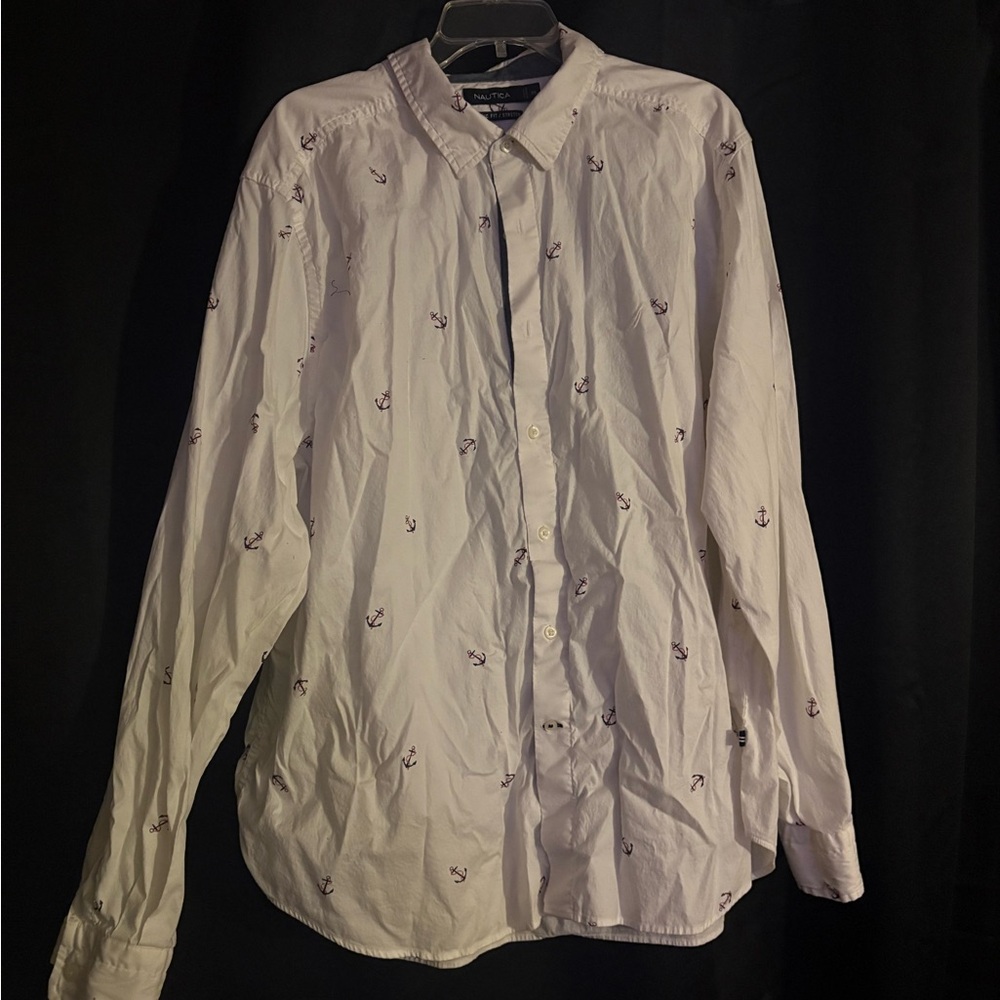 Nautica White Shirt with Anchor Pattern